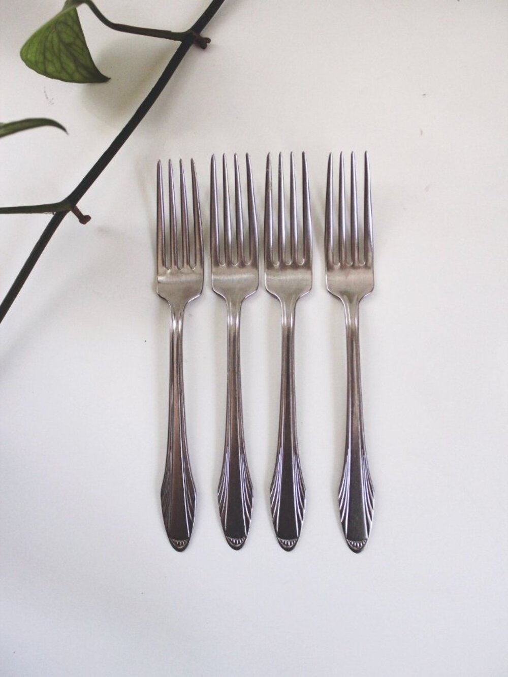 Vintage Flint Stainless Steel Dinner Forks New Look USA Art Deco Set of Four